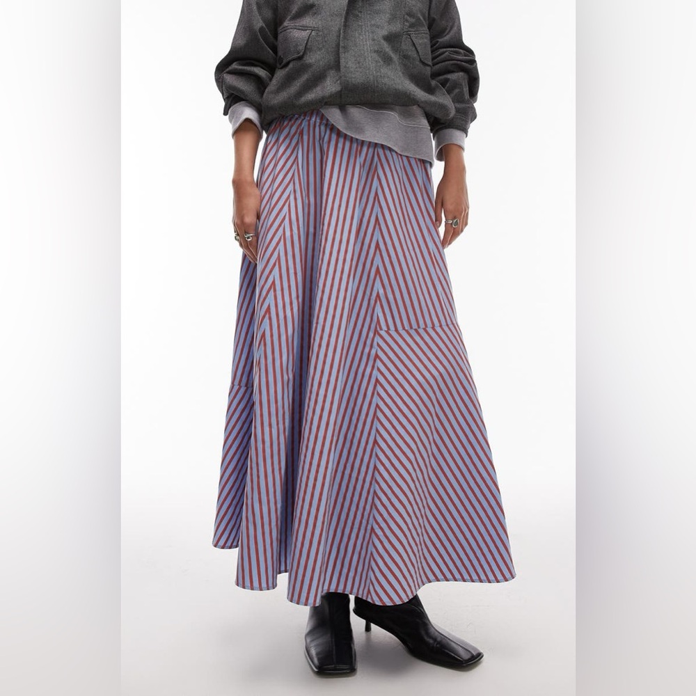 Topshop Blue and Pink Striped Maxi Skirt